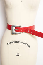 Load image into Gallery viewer, 1980s Belt Thick Red Leather Silver Buckle Waist Cinch