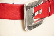 Load image into Gallery viewer, 1980s Belt Thick Red Leather Silver Buckle Waist Cinch