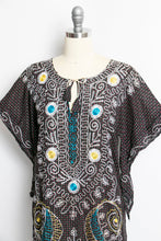 Load image into Gallery viewer, 1970s Dress Ethnic Embroidered Cotton Dot Angel Sleeve S
