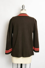 Load image into Gallery viewer, Vintage 1960s Sweater Brown Wool Knit Neon Stripe Cardigan 60s Medium