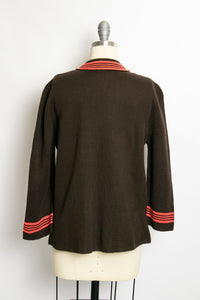 Vintage 1960s Sweater Brown Wool Knit Neon Stripe Cardigan 60s Medium
