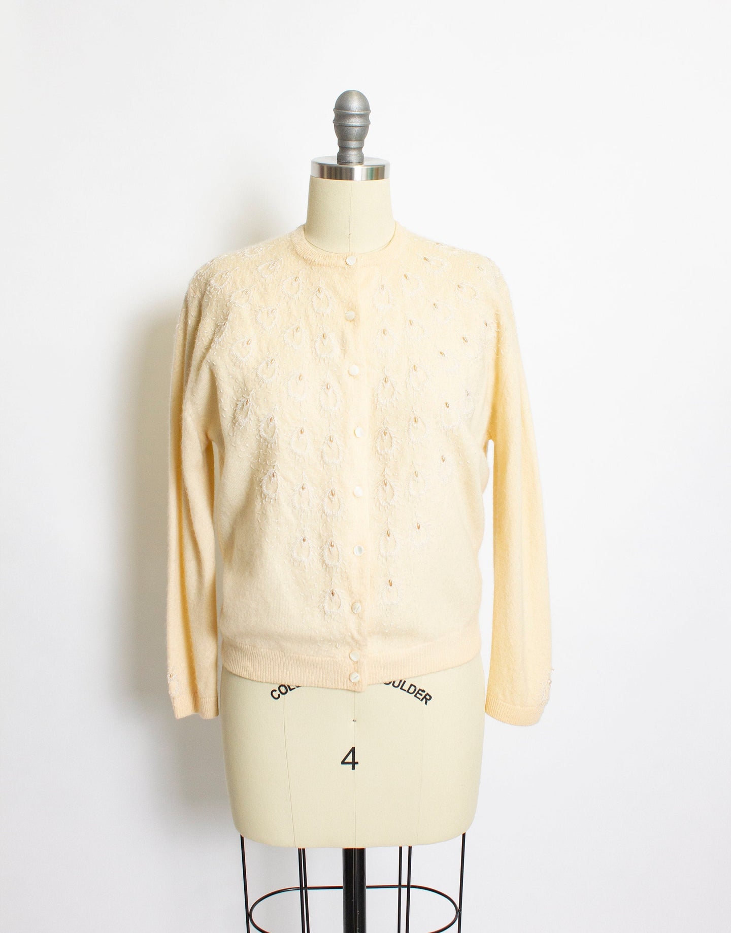 1950s Cardigan CASHMERE Embellished 3D Beaded Sweater M