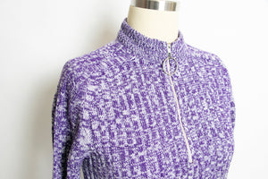 1970s Sweater Knit Purple Heathered Zip Up S