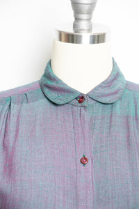 1970s Blouse India Cotton Sharkskin Shirt M
