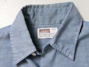 1970s Men's Shirt Short Sleeve Chambray S