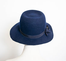 Load image into Gallery viewer, Vintage 1970s Hat Blue Wool Felted Wide Brim 1960s
