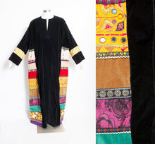 Load image into Gallery viewer, 1970s CAFTAN Maxi Dress Velvet Patchwork XL Volup