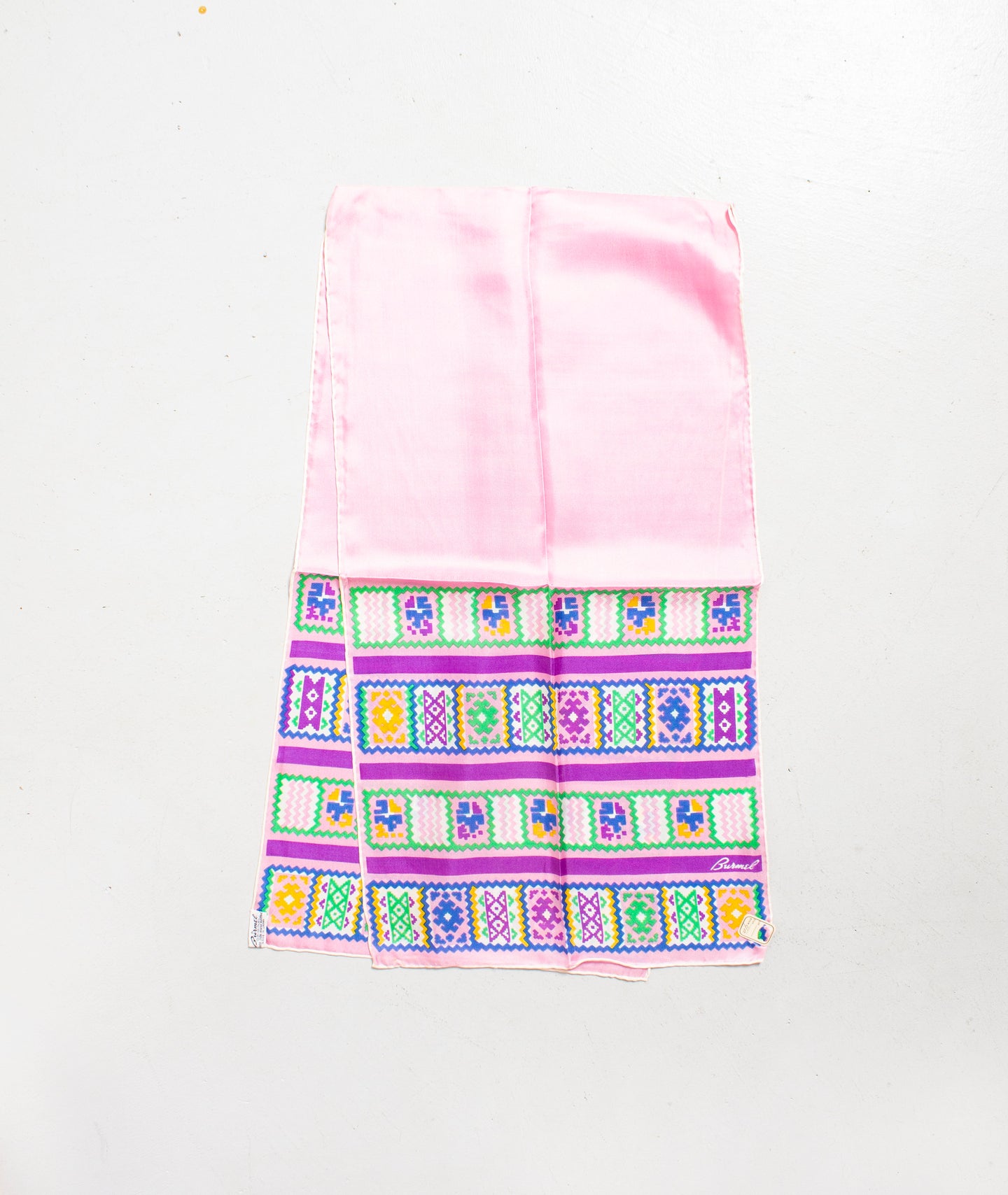 Vintage Silk Scarf Burmel Pink Japan Geometric Print