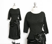 Load image into Gallery viewer, Vintage 1940s Dress Black Rayon Crepe Bow 40s Small S