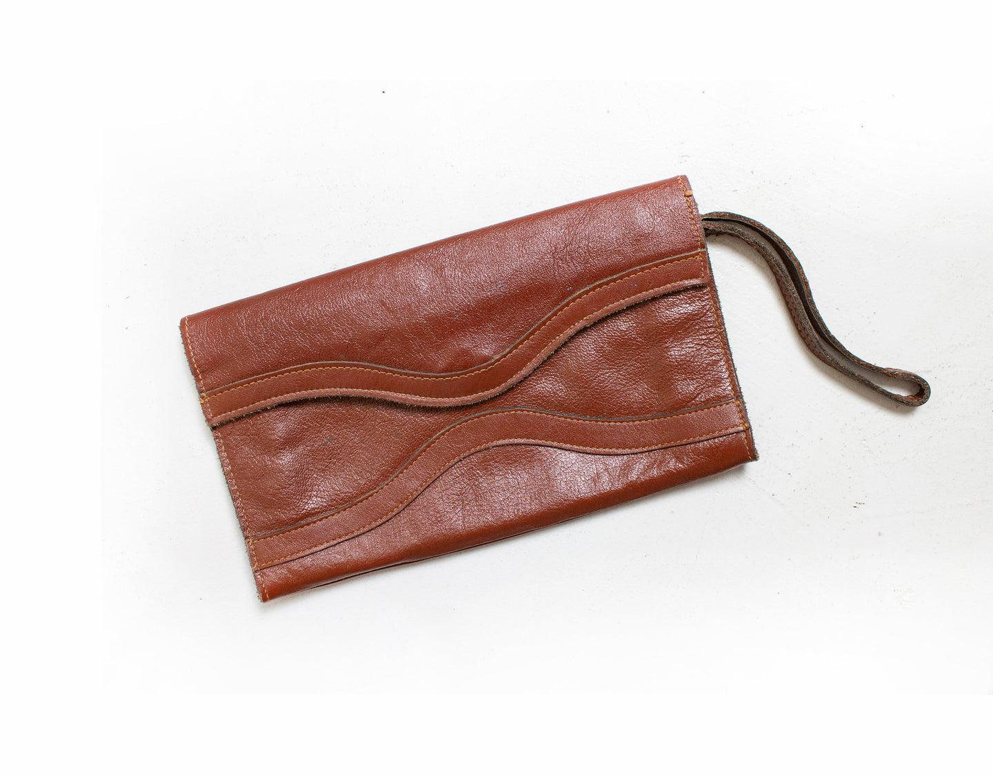 1970s Wristlet Clutch Purse Brown Leather Boho Bag