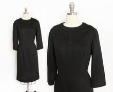 Load image into Gallery viewer, 1950s Dress Black Wool Silk Fitted Wiggle Day M