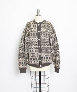 1960s Norwegian Sweater Wool Knit Cardigan L