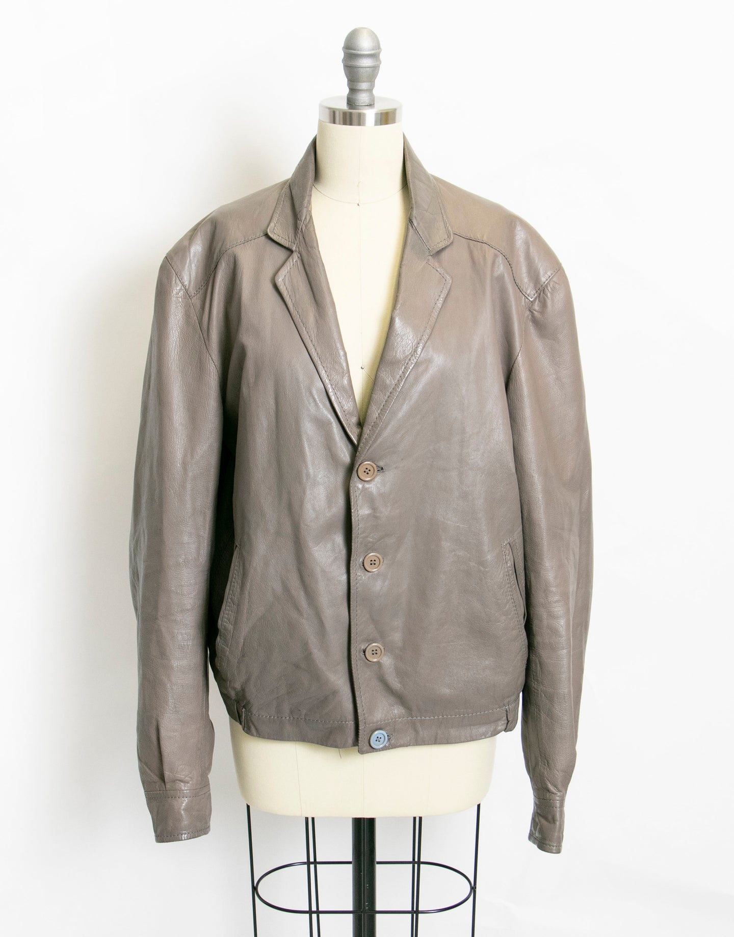 1980s Leather Jacket Taupe 80s Large