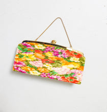 Load image into Gallery viewer, 1960s Purse Floral Fabric Gold Flower Clasp Cocktail Evening Bag 60s