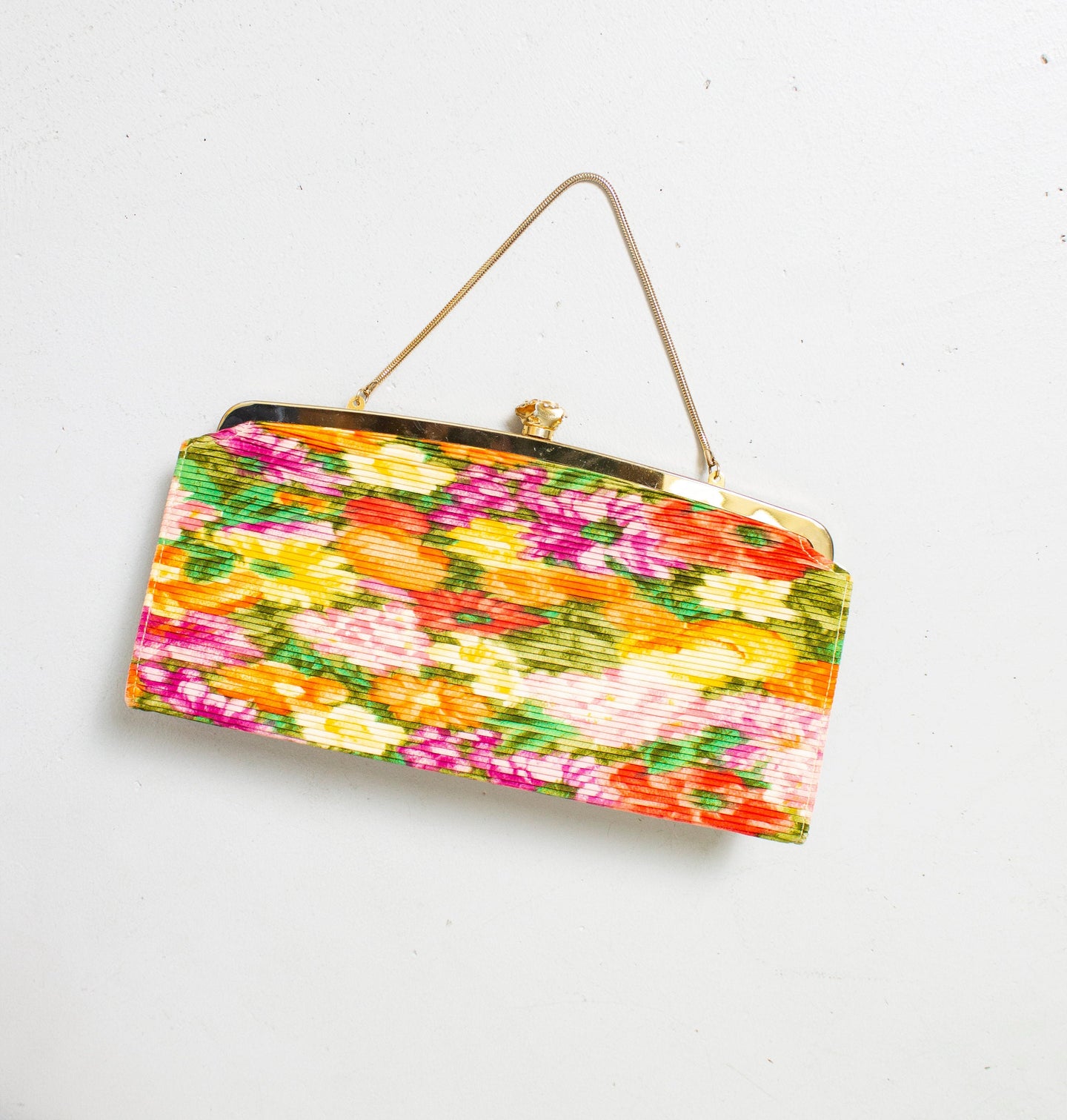 1960s Purse Floral Fabric Gold Flower Clasp Cocktail Evening Bag 60s