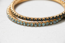 Load image into Gallery viewer, Bangle Bracelet Set RHINSTONE NOS Unused Blue 70s
