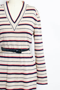 1970s Dress Knit Striped Long Sleeved Designer Belted 70s Large