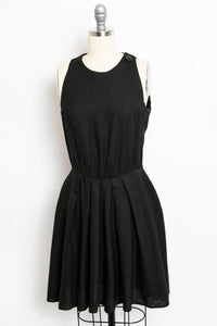 1980s Dress ALBERT NIPON Black Linen Sleeveless 80s Small