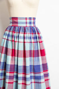 1980s Cotton Full Skirt Plaid Cotton 80s Small