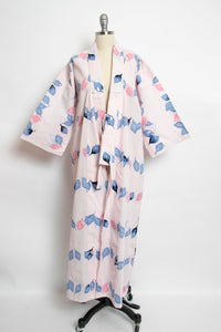 1980s Kimono Floral Printed Cotton Japanese Robe 80s
