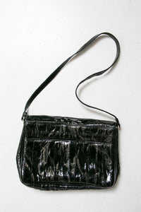 1980s EEL Skin Purse Black Shoulder Bag 80s