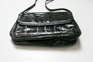1980s EEL Skin Purse Black Shoulder Bag 80s