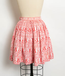 1950s Full Skirt Cotton Folk Printed 50s XS Petite