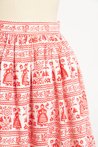1950s Full Skirt Cotton Folk Printed 50s XS Petite