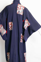 Load image into Gallery viewer, 1970s Kimono Japanese Robe Embroidered Blue Rayon 60s