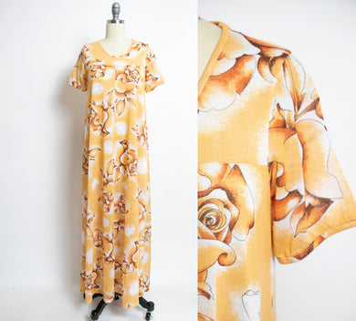 1970s T-shirt Maxi Dress Floral Sheer Knit Jersey Small Finnish