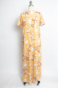 1970s T-shirt Maxi Dress Floral Sheer Knit Jersey Small Finnish