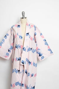1980s Kimono Floral Printed Cotton Japanese Robe 80s