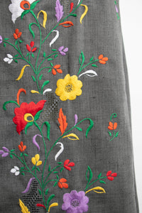 1960s Maxi Dress Embroidered Floral Mexican Cotton Large