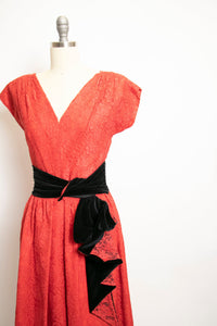 1950s Dress Red Lace Full Skirt Designer Party Small