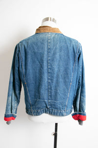 1980s Denim Jacket Quilted Red Jean Coat Corduroy Large