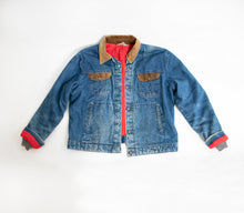 Load image into Gallery viewer, 1980s Denim Jacket Quilted Red Jean Coat Corduroy Large