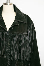 Load image into Gallery viewer, 1990s FRINGE Suede Jacket Western Leather Coat Black Small