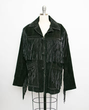 Load image into Gallery viewer, 1990s FRINGE Suede Jacket Western Leather Coat Black Small