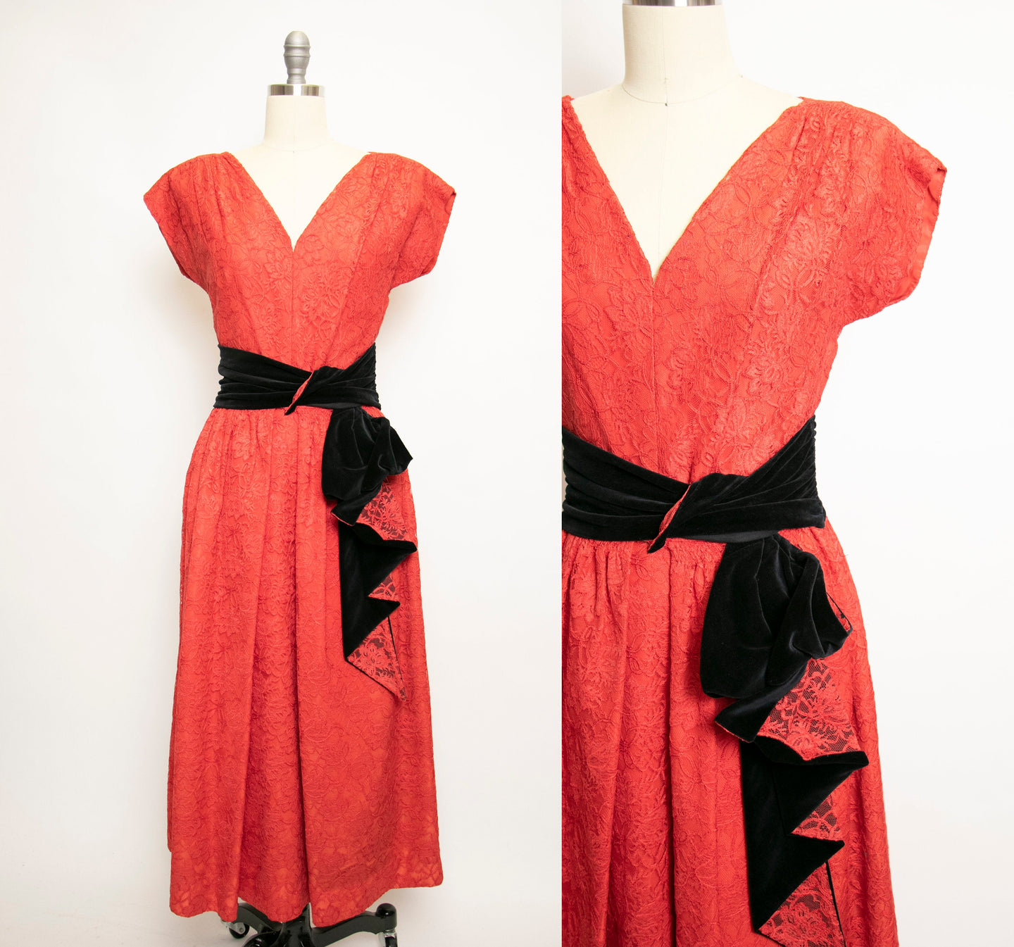 1950s Dress Red Lace Full Skirt Designer Party Small