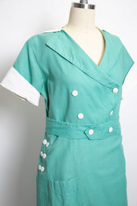 1930s Wrap Dress Mint Cotton Canvas Medium