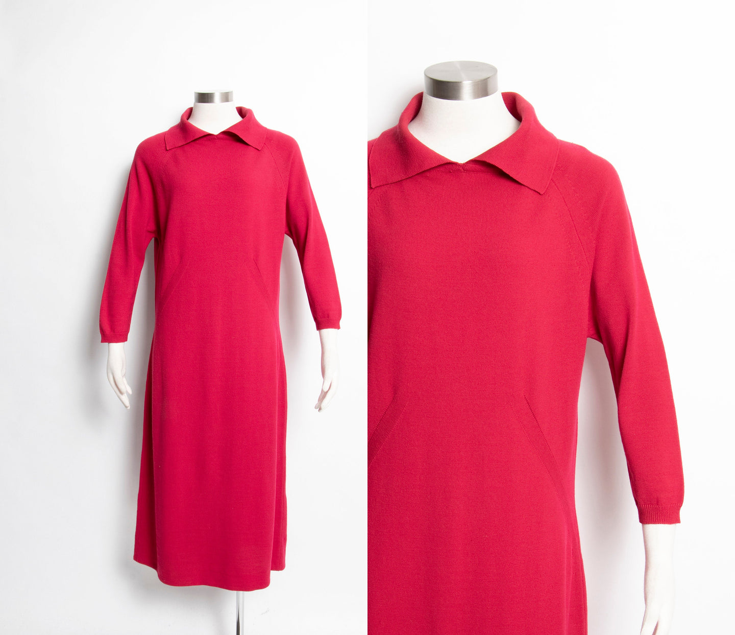 1960s Sweater Dress Wool Knit Long Sleeve Meringue M / L