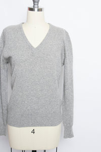 1970s Sweater CASHMERE Grey Knit V Neck Pullover Small