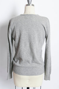 1970s Sweater CASHMERE Grey Knit V Neck Pullover Small