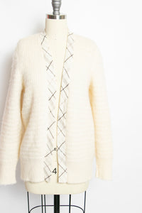 1970s Sweater Wool Knit Ivory Icelandic Cardigan M / L