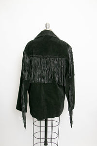 1990s FRINGE Suede Jacket Western Leather Coat Black Small