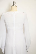 Load image into Gallery viewer, 1960s Dress White Chiffon Rhinestone Wedding Maxi Gown XS