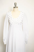 Load image into Gallery viewer, 1960s Dress White Chiffon Rhinestone Wedding Maxi Gown XS
