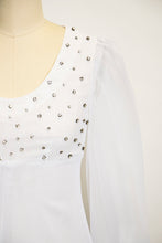 Load image into Gallery viewer, 1960s Dress White Chiffon Rhinestone Wedding Maxi Gown XS