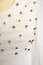 Load image into Gallery viewer, 1960s Dress White Chiffon Rhinestone Wedding Maxi Gown XS