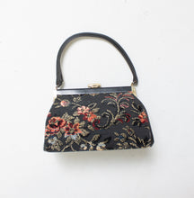 Load image into Gallery viewer, 1960s Purse Dark Floral Tapestry Needlepoint Hand Bag